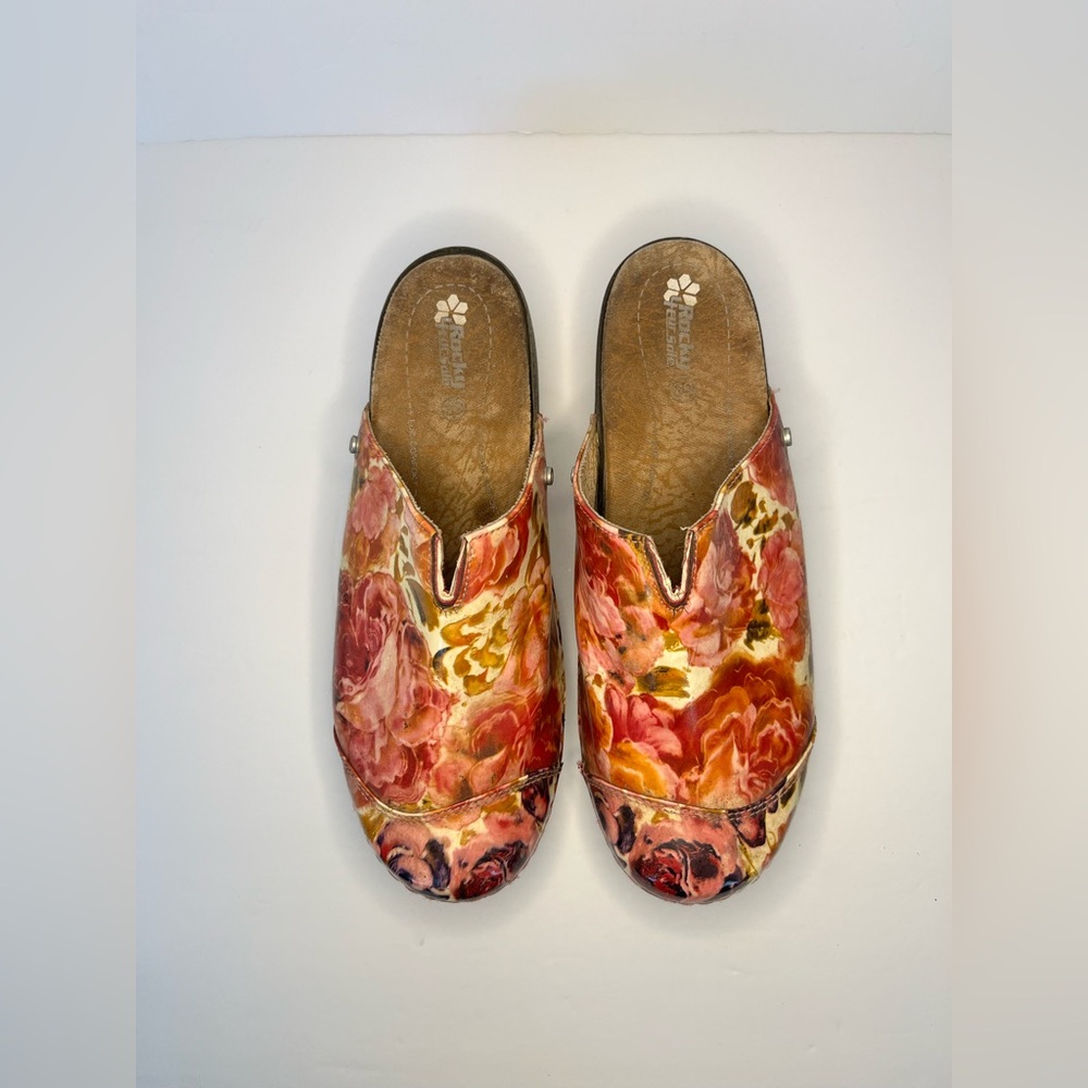 Rocky 4EurSole Floral‎ Patent Leather Work Clogs Mules Shoes Size 39